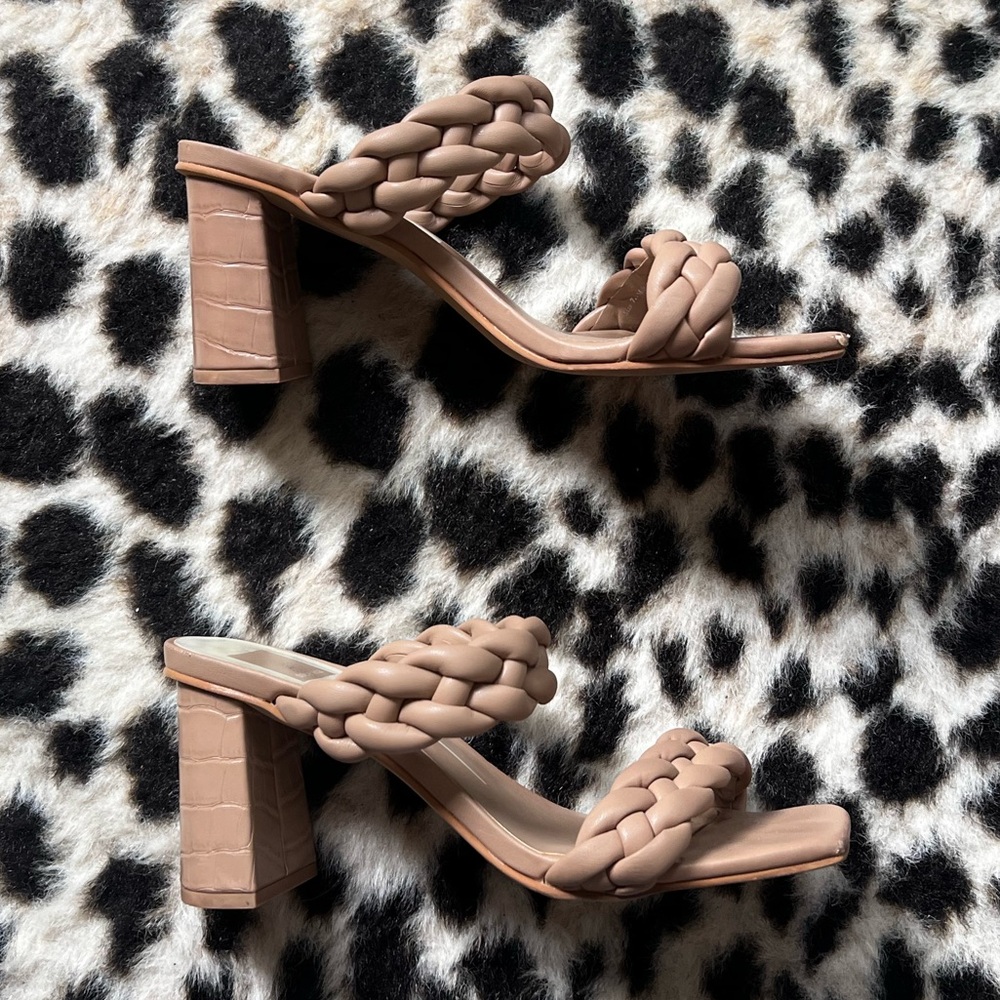 DOLCE VITA PAILY LEATHER BRAIDED BLOCK MULE HEELED SANDALS